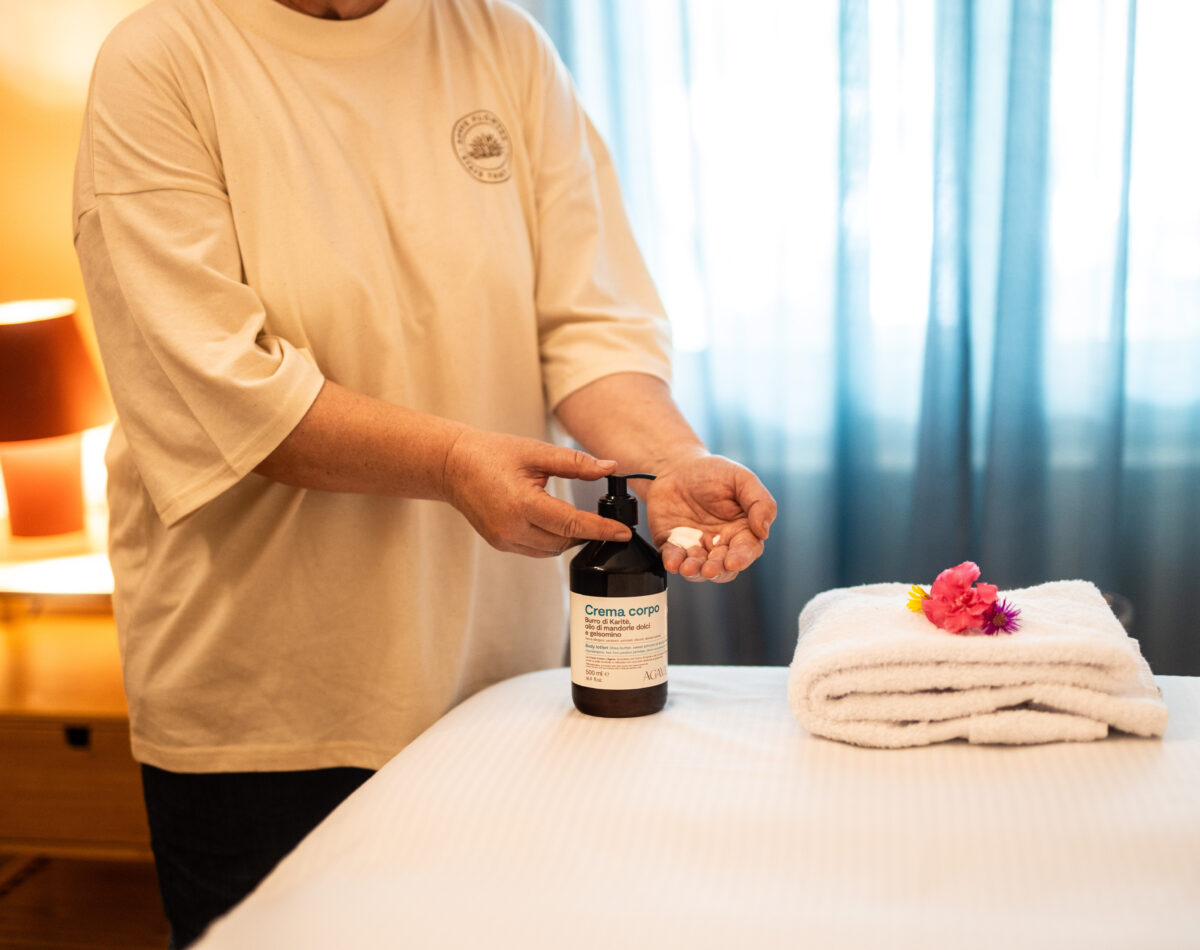 massage room with our cream and flowers