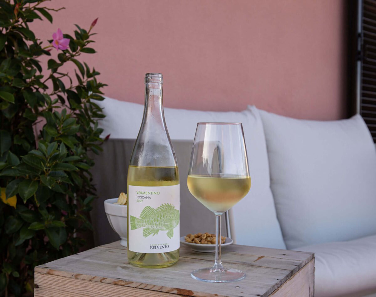 aperitivo with local wine on the terrace in Elba island