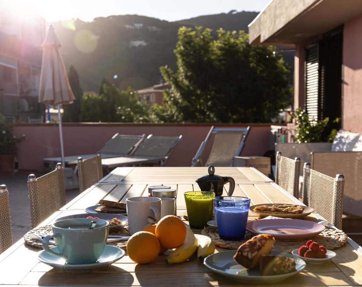 relaxing breakfast on the terrace with a view