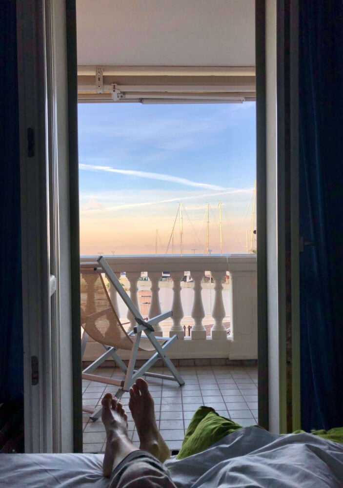 sunset view on the harbour from our suites at residenza santa Cecilia San Vincenzo