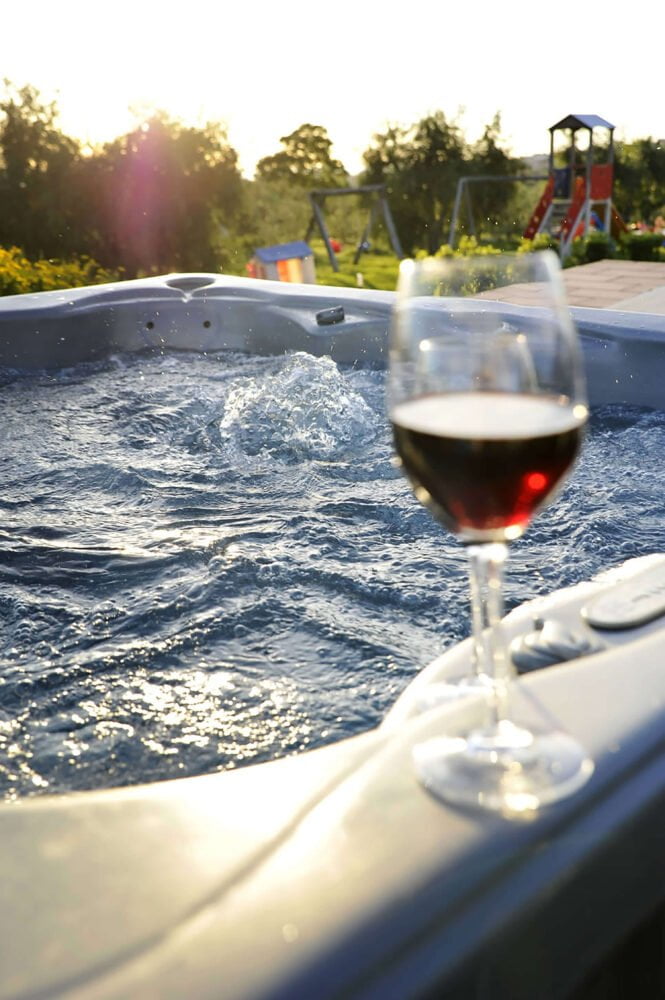 hot tub with wine glass