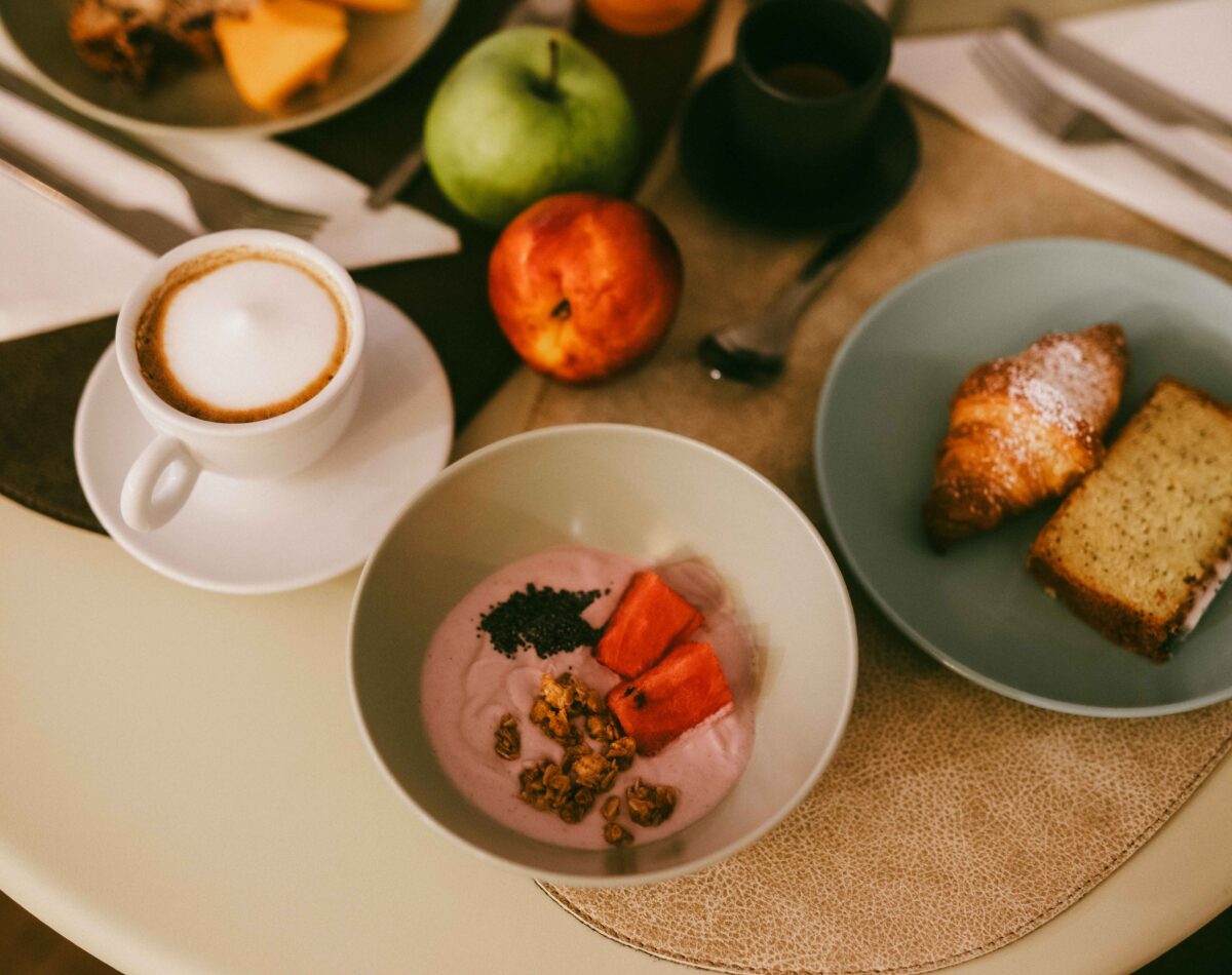 fresh italian breakfast with cappuccino