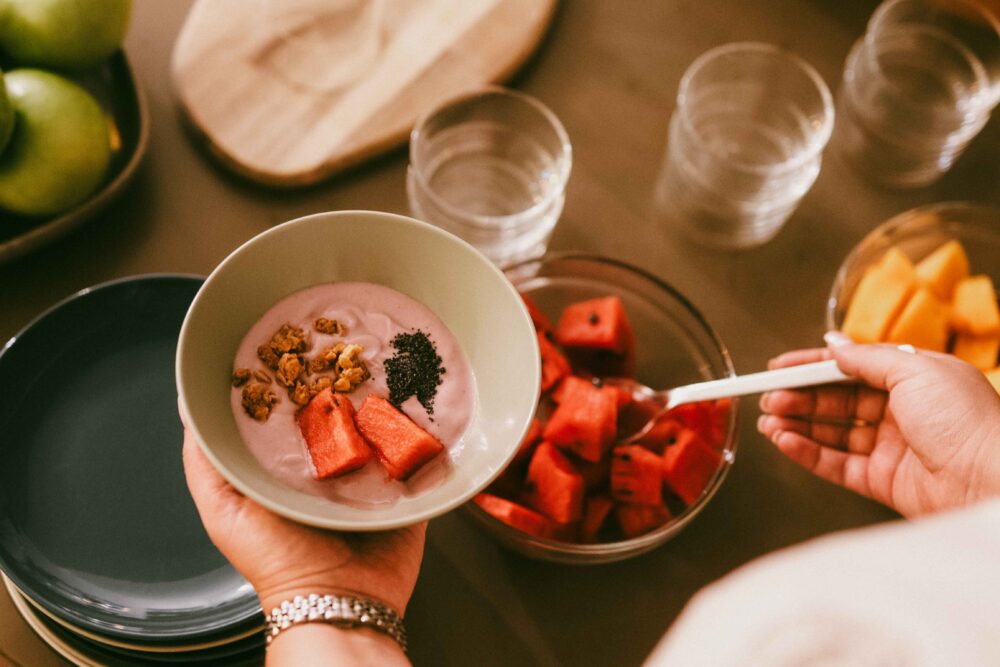 yogurt with fresh fruits breakfast